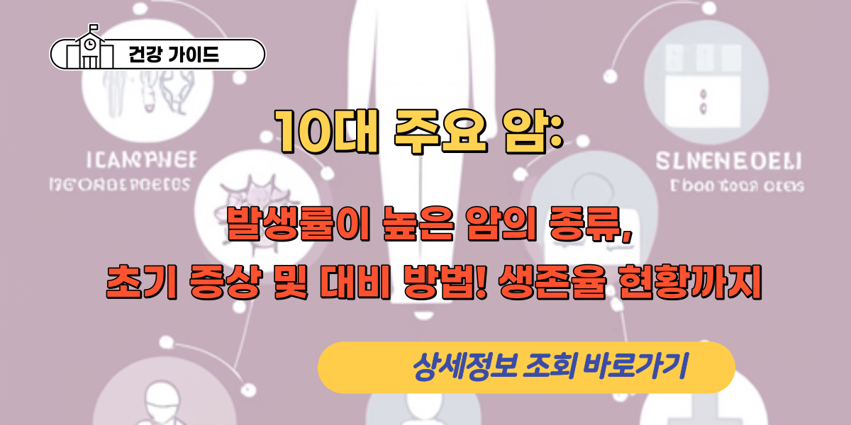 10대 주요 암: 발생률이 높은 암의 종류, 초기 증상 및 대비 방법! 생존율 현황까지